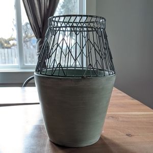 Aztec Design Metal and Clay Teal Vase
